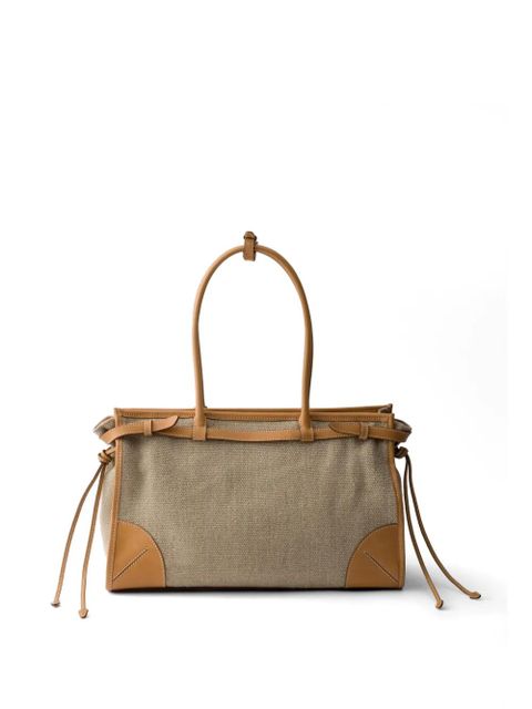 Prada Bonnie linen and leather tote bag - Neutrals