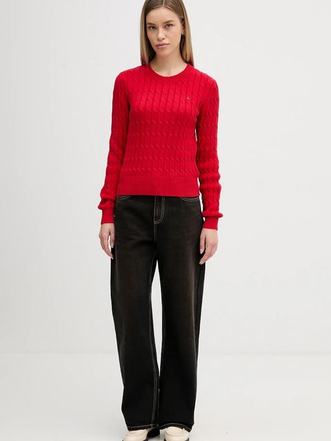 Tommy Hilfiger sweter bawełniany damski kolor czerwony z półgolfem WW0WW47644 - zdjęcie produktu nr 2