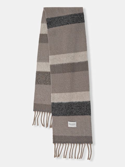 Marc O'Polo szalik z dodatkiem wełny kolor beżowy wzorzysty 510810502113 - zdjęcie produktu nr 1