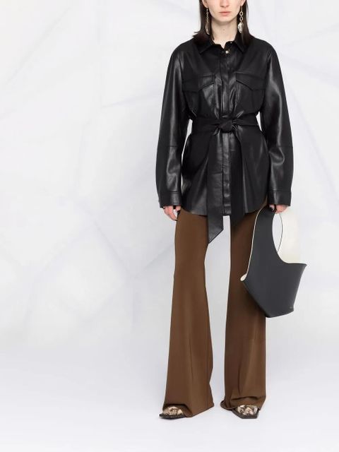 Nanushka vegan-leather belted oversize shirt - Black