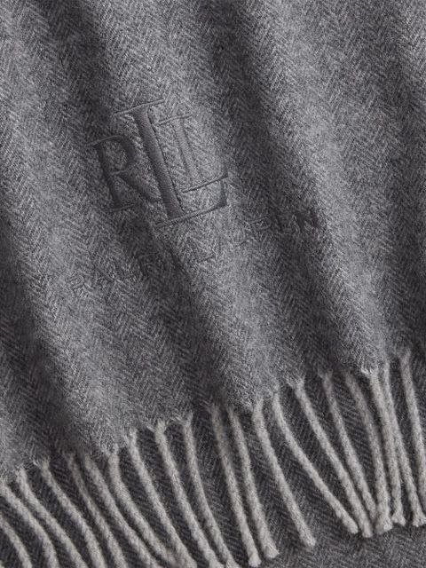 Lauren Ralph Lauren logo-embroidered fringed scarf - Grey - zdjęcie produktu nr 2