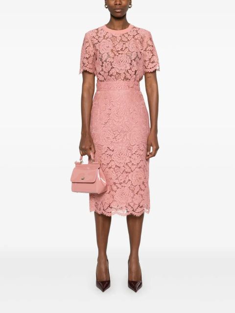 Dolce & Gabbana DNA logo-embroidered lace midi skirt - Pink