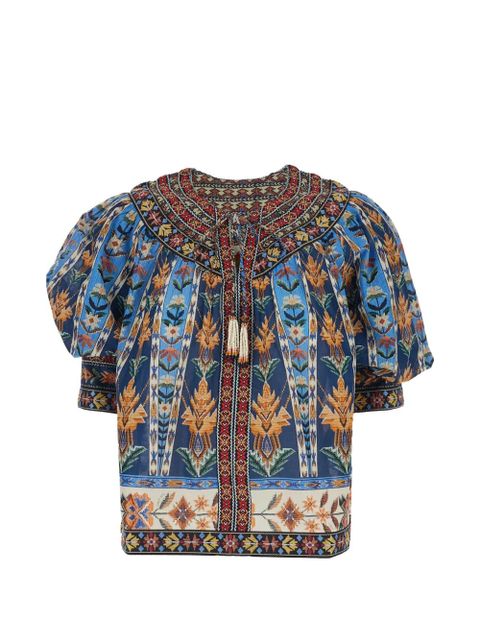 FARM Rio tassel printed top - Blue - zdjęcie produktu nr 1