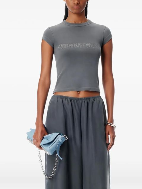 Alexander Wang crystal hotfix logo T-shirt - Grey