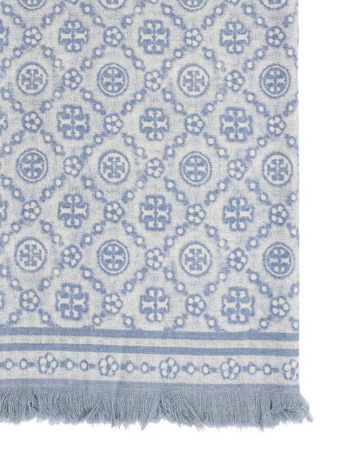 Tory Burch T-monogram fringed scarf - Blue - zdjęcie produktu nr 2