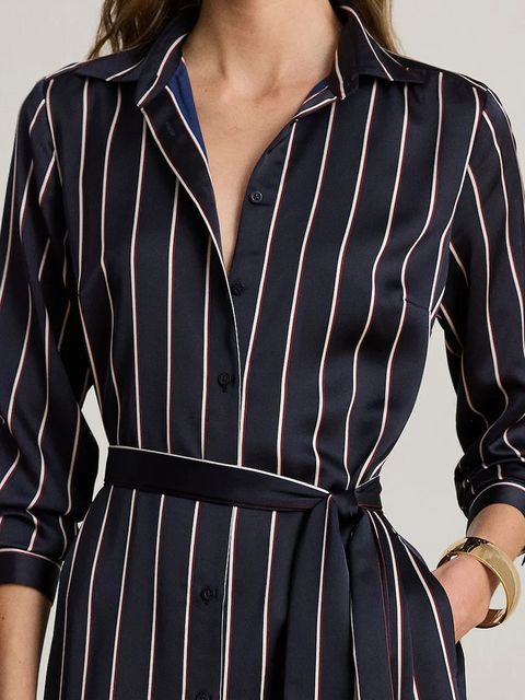 Lauren Ralph Lauren sukienka kolor granatowy midi rozkloszowana 200P03569