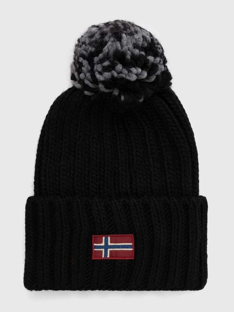 Napapijri czapka z domieszką wełny SEMIURY W 3 kolor czarny z grubej dzianiny NP0A4GKC0411 - zdjęcie produktu nr 1