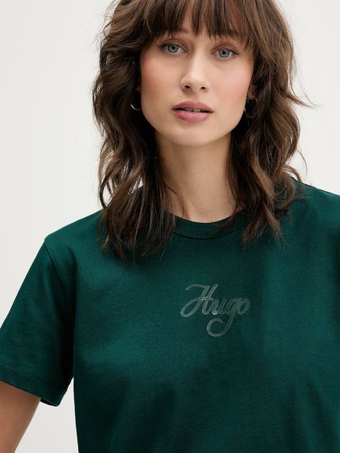 HUGO t-shirt bawełniany damski kolor zielony 50550117