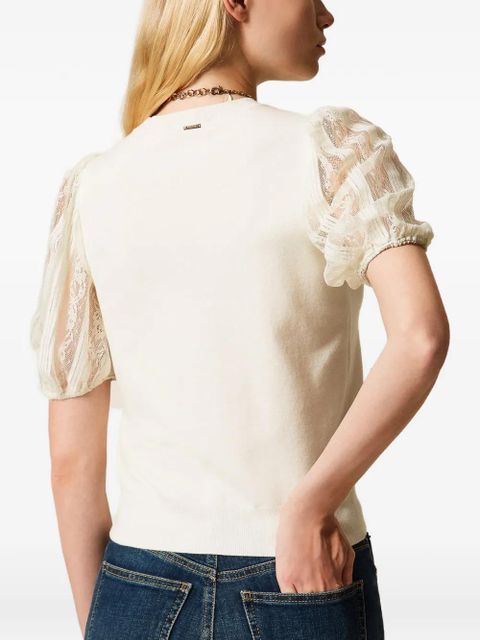 TWINSET lace-sleeve top - Neutrals