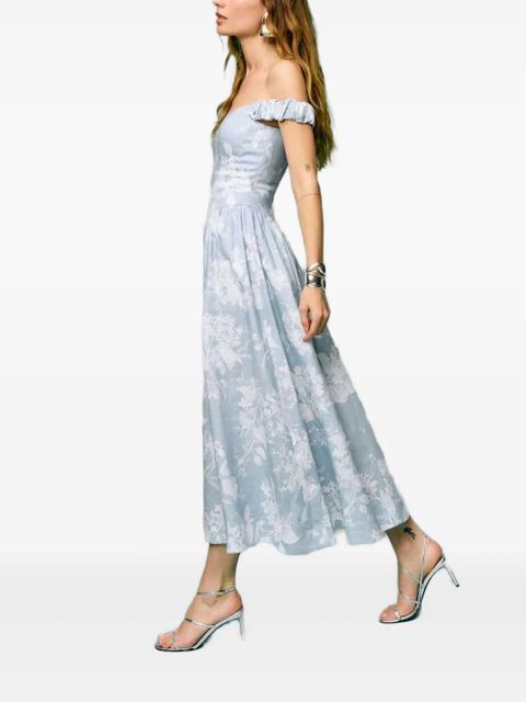 Reformation floral print off-shoulder dress - Blue - zdjęcie produktu nr 2