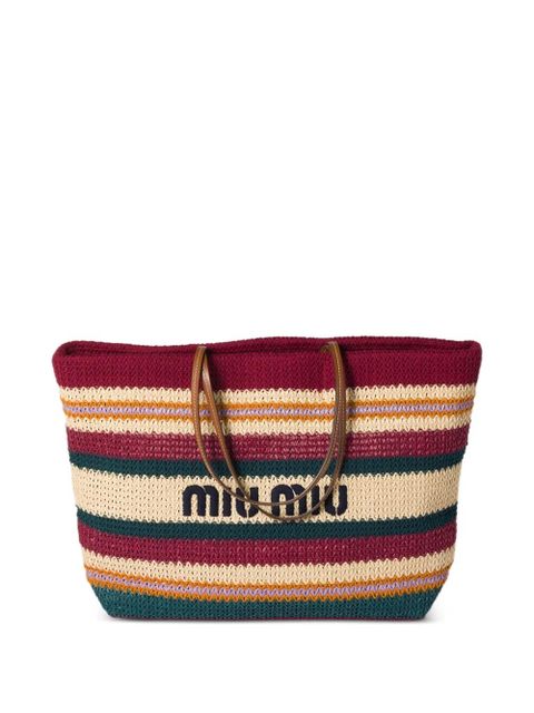 Miu Miu raffia-effect woven tote bag - Red - zdjęcie produktu nr 1