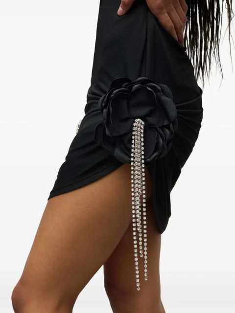 AREA puff-sleeve crystal-embellished mini dress - Black