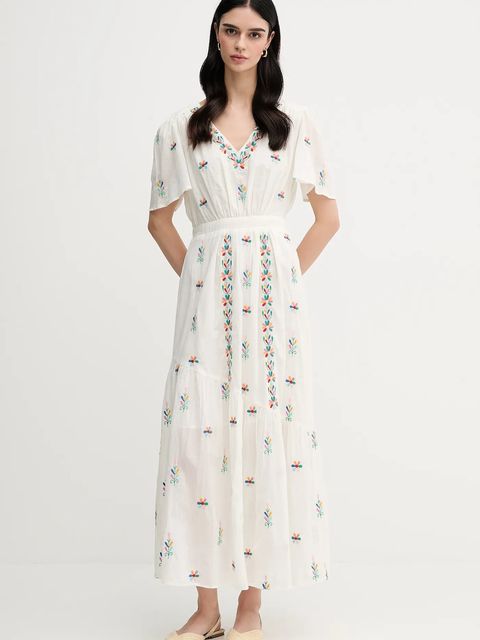 La Petite Française sukienka bawełniana RACHELE kolor beżowy maxi rozkloszowana RACHELE - zdjęcie produktu nr 1