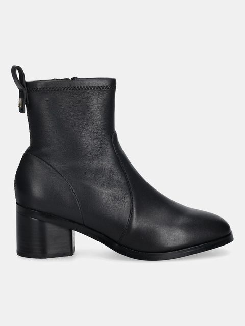 Tommy Hilfiger botki skórzane TH STRETCH LEATHER BOOTIE damskie kolor czarny na słupku FW0FW08860