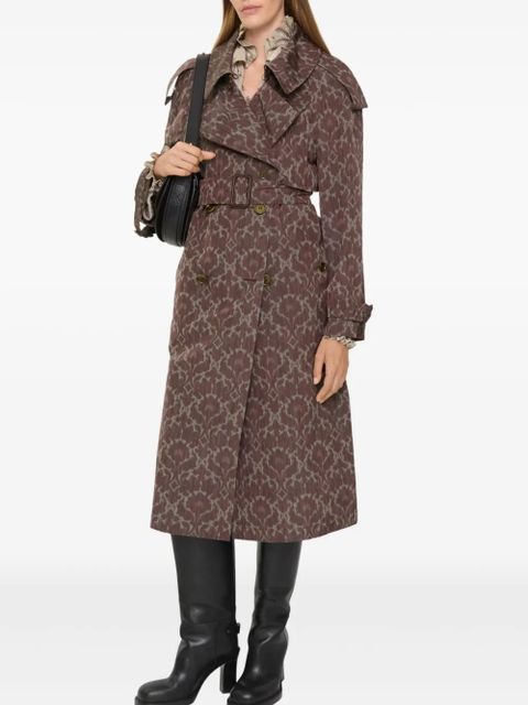 Burberry baroque-print belted trench coat - Brown