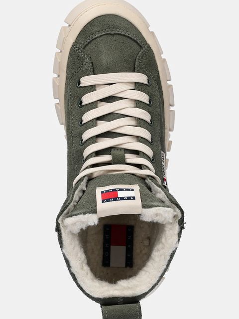 Tommy Jeans buty zamszowe TJW VULC FLATFORM SUEDE WL damskie kolor zielony na platformie lekko ocieplone EN0EN02894