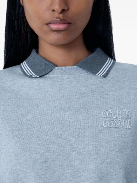 Miu Miu ribbed-collar embroidered sweatshirt - Blue