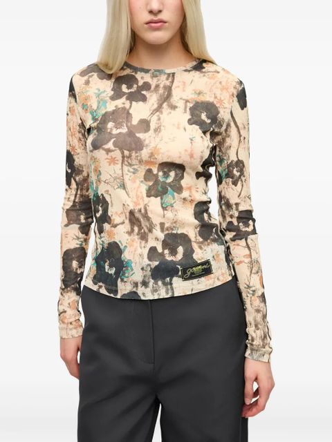 GANNI floral-print top - Neutrals