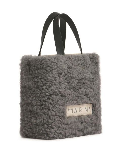 Marni shearling grained leather tote bag - Grey