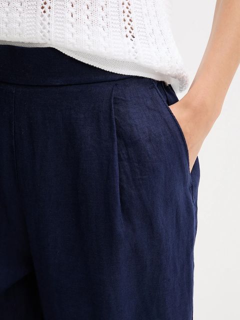 United Colors of Benetton spodnie lniane damskie kolor granatowy szerokie high waist 4AGHDF08L