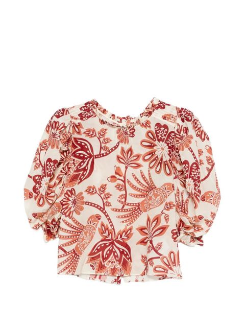 FARM Rio ruffled-neck floral-print blouse - Neutrals - zdjęcie produktu nr 1