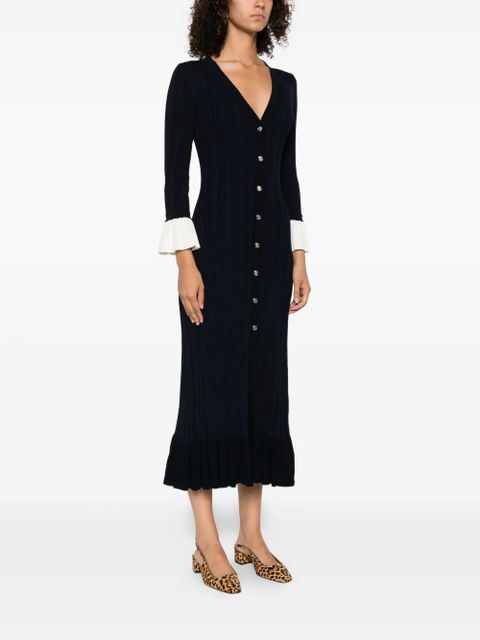 SANDRO ruffled button-placket midi dress - Blue