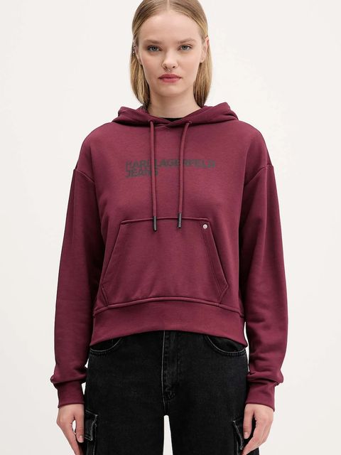Karl Lagerfeld Jeans bluza damska kolor bordowy z kapturem z nadrukiem A2W20053 - zdjęcie produktu nr 1