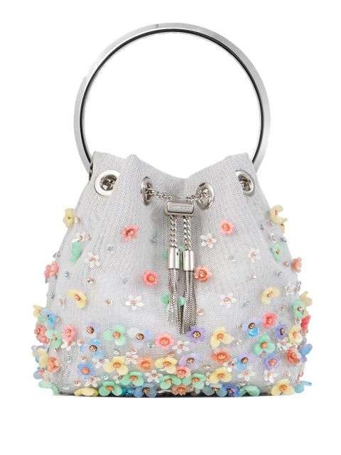 Jimmy Choo Bon Bon floral-embellished bucket bag - Silver - zdjęcie produktu nr 1