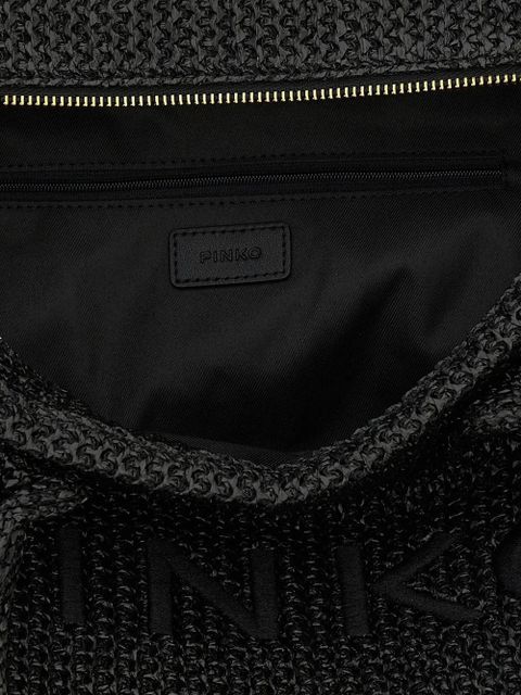 PINKO fringed raffia-effect tote bag - Black - zdjęcie produktu nr 2