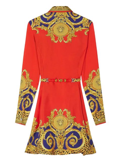 Versace baroque-print silk shirt dress - Yellow