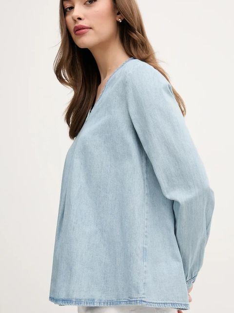 United Colors of Benetton bluzka bawełniana damska kolor niebieski gładka 5RZKDQ0BD