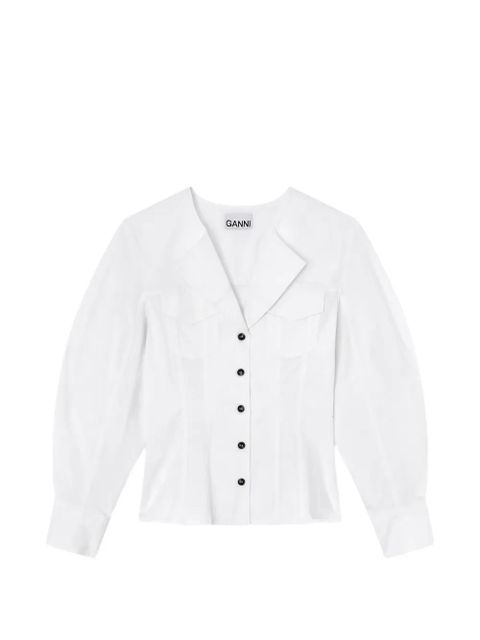 GANNI V-neck puff-sleeve shirt - White - zdjęcie produktu nr 1