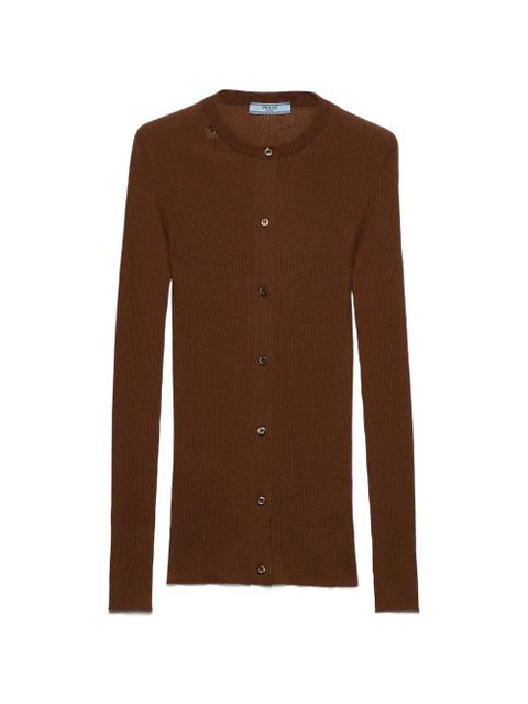 Prada ribbed knit wool cardigan - Brown - zdjęcie produktu nr 1