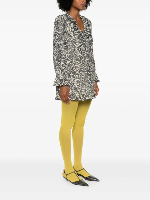 GANNI printed pleated mini dress - Black