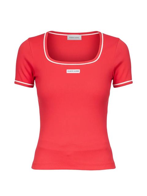 Marine Serre ribbed square-neck T-shirt - Red - zdjęcie produktu nr 1