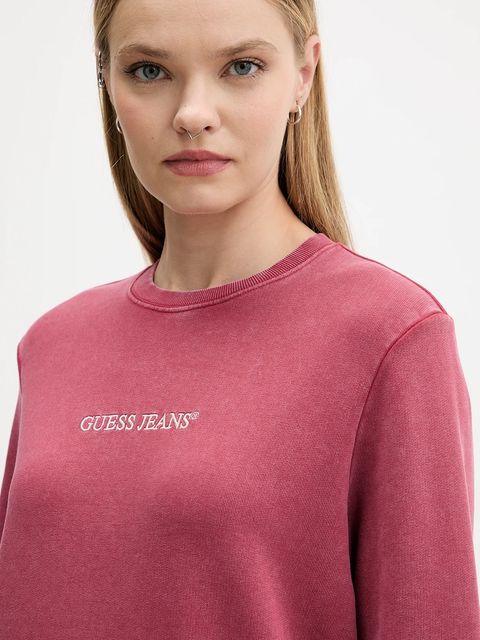 Guess Jeans bluza bawełniana damska kolor różowy gładka W5BQ17 KCPR1