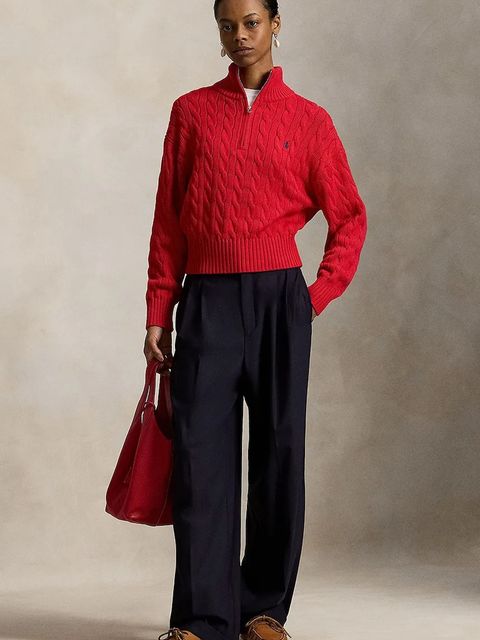 Polo Ralph Lauren sweter bawełniany kolor czerwony z półgolfem 211963467