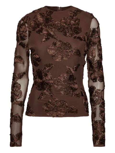 ROTATE BIRGER CHRISTENSEN flower-embellishment mesh long-sleeve top - Brown - zdjęcie produktu nr 1