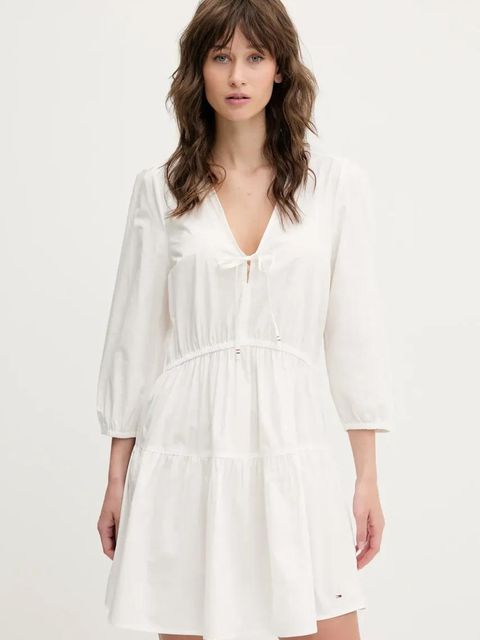 Tommy Jeans sukienka bawełniana kolor biały mini rozkloszowana DW0DW20341 - zdjęcie produktu nr 1