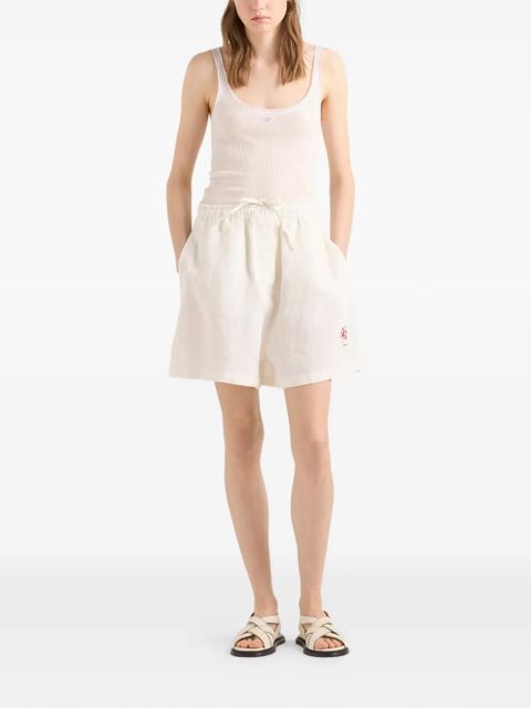 Prada embroidered slubbed linen shorts - Neutrals - zdjęcie produktu nr 2
