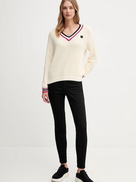 Dkny sweter bawełniany damski kolor beżowy ciepły DJ5R0730 - zdjęcie produktu nr 2