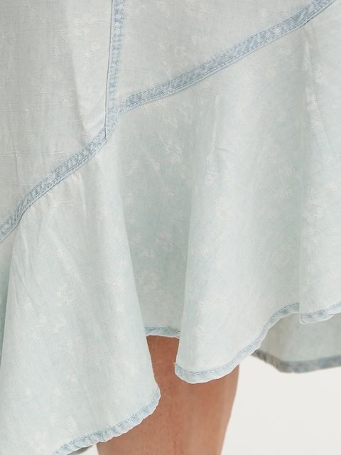 Guess sukienka z domieszką lnu FRANCISCA kolor niebieski mini rozkloszowana W5GK44 D5N81