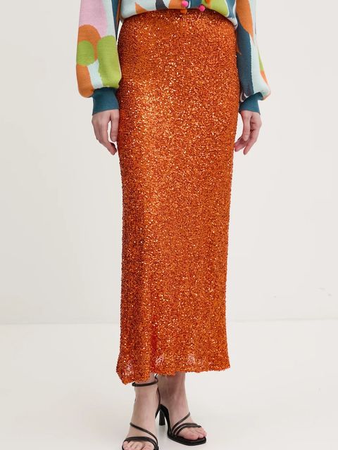 Never Fully Dressed spódnica Rust Sequin Dorris kolor pomarańczowy maxi prosta NFDSK634 - zdjęcie produktu nr 1