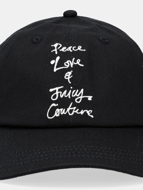 Juicy Couture czapka z daszkiem bawełniana PEACE LOVE AND JUICY CAP kolor czarny z aplikacją JCAWH225703