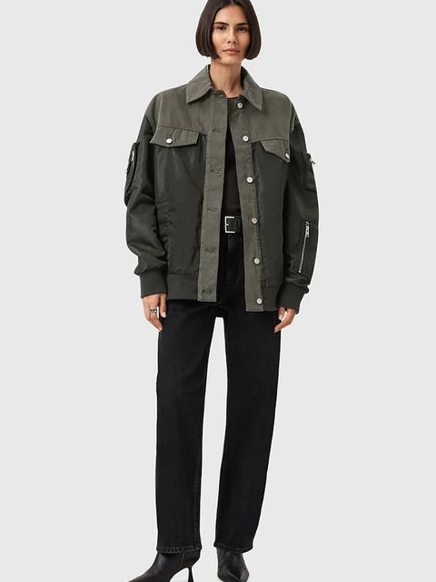 AllSaints kurtka bomber VERITY kolor zielony przejściowa oversize W024OD