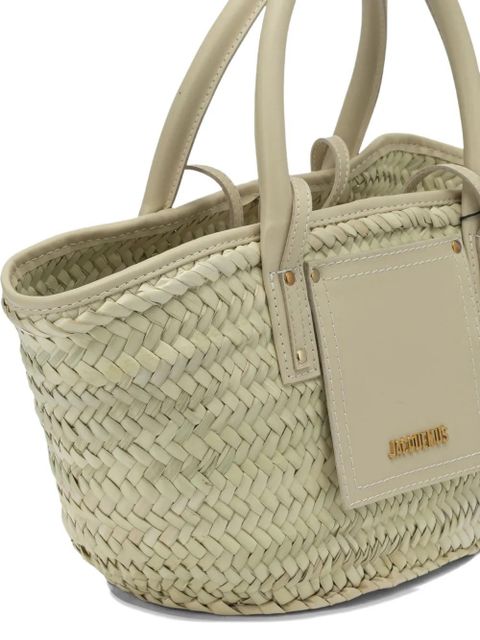 Jacquemus mini Soli woven-straw leather-trim tote bag - Neutrals