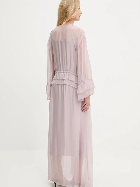 Answear.LAB sukienka z jedwabiem kolor różowy maxi rozkloszowana - zdjęcie produktu nr 2