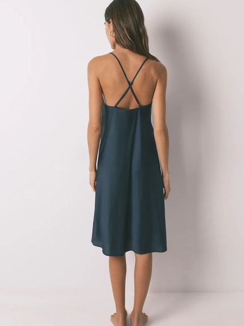 women'secret koszulka nocna damska kolor granatowy satynowa 3412913