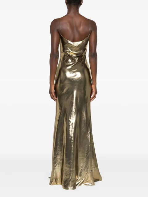 Self-Portrait metallic-effect maxi dress - Gold