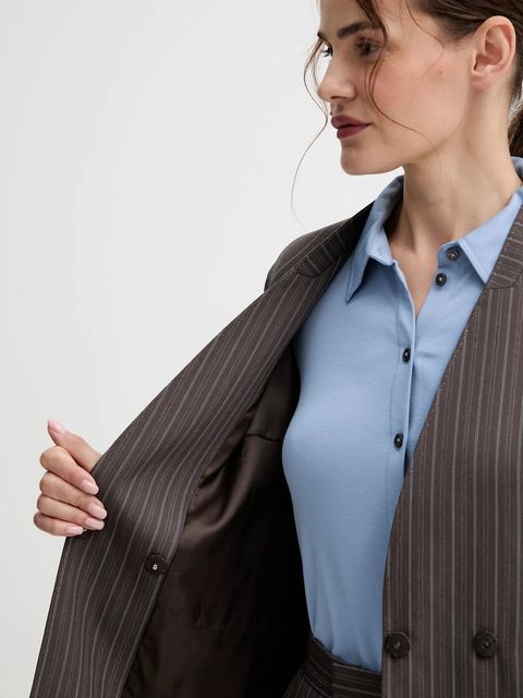 ISABELLE BLANCHE marynarka z wełną kolor brązowy dwurzędowa wzorzysta IS25FW-J043-T003